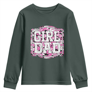 Girl Dad Youth Sweatshirt Pink Camo Hunting Daddy Father's Day TS11 Dark Forest Green Print Your Wear