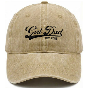 Girl Dad Est 2026 Washed Cotton Baseball Cap Dad Of Girl 2026 Baby Announcement TS11 Print Your Wear