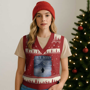 Nihilist Penguin But Why V-Neck Knit Sweater Vest Snow Mountains Motivational Penguin Meme TS11 Red Beige Print Your Wear