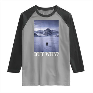 Nihilist Penguin But Why Raglan Shirt Lone Penguin Walking Toward Mountain Meme TS11 Sport Gray Black Print Your Wear