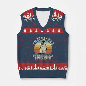 I Am Really Cold But I'm Being Really Brave About It V-Neck Knit Sweater Vest Funny Penguin TS11 Navy Red Print Your Wear