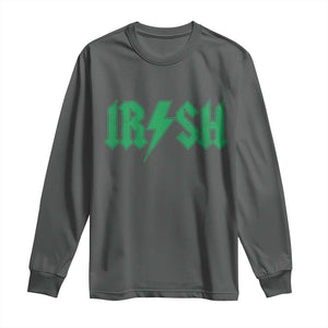 Funny Irish Rocker St Patrickss Day Lightning Bolt Rock and Roll Long Sleeve Shirt TS11 Dark Heather Print Your Wear
