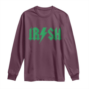Funny Irish Rocker St Patrickss Day Lightning Bolt Rock and Roll Long Sleeve Shirt TS11 Maroon Print Your Wear