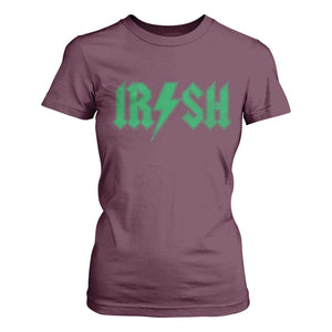 Funny Irish Rocker St Patrickss Day Lightning Bolt Rock and Roll T Shirt For Women TS11 Maroon Print Your Wear