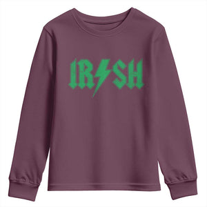Funny Irish Rocker St Patrickss Day Lightning Bolt Rock and Roll Youth Sweatshirt TS11 Maroon Print Your Wear