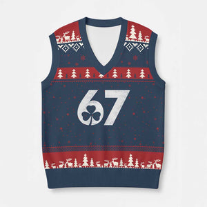 Funny St Patricks Day 67 Six Seven Vintage Shamrock V-Neck Knit Sweater Vest TS11 Navy Red Print Your Wear