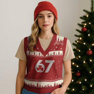 Funny St Patricks Day 67 Six Seven Vintage Shamrock V-Neck Knit Sweater Vest TS11 Red Beige Print Your Wear