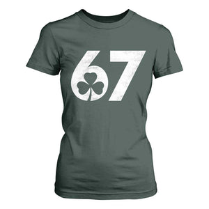 Funny St Patricks Day 67 Six Seven Vintage Shamrock T Shirt For Women TS11 Dark Forest Green Print Your Wear