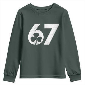 Funny St Patricks Day 67 Six Seven Vintage Shamrock Youth Sweatshirt TS11 Dark Forest Green Print Your Wear