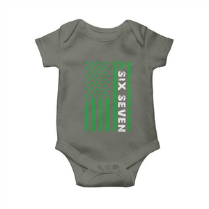 Six Seven 67 St Patricks Day Shamrock Vintage American Flag Baby Onesie TS11 Military Green Print Your Wear