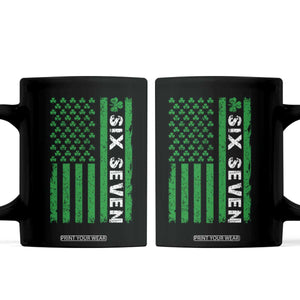 Six Seven 67 St Patricks Day Shamrock Vintage American Flag Coffee Mug TS11 Black Print Your Wear