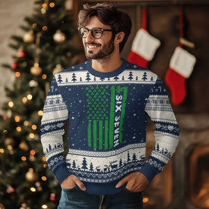 Six Seven 67 St Patricks Day Shamrock Vintage American Flag Ugly Christmas Sweater TS11 Navy Beige Print Your Wear
