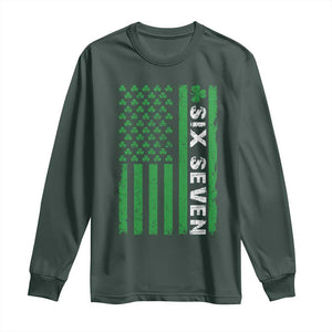 Six Seven 67 St Patricks Day Shamrock Vintage American Flag Long Sleeve Shirt TS11 Dark Forest Green Print Your Wear