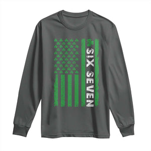 Six Seven 67 St Patricks Day Shamrock Vintage American Flag Long Sleeve Shirt TS11 Dark Heather Print Your Wear
