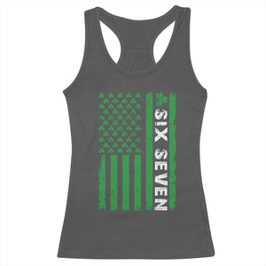 Six Seven 67 St Patricks Day Shamrock Vintage American Flag Racerback Tank Top TS11 Dark Heather Print Your Wear
