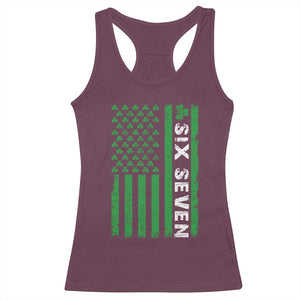Six Seven 67 St Patricks Day Shamrock Vintage American Flag Racerback Tank Top TS11 Maroon Print Your Wear