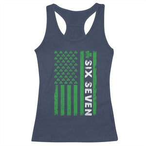 Six Seven 67 St Patricks Day Shamrock Vintage American Flag Racerback Tank Top TS11 Navy Print Your Wear