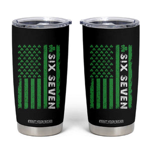 Six Seven 67 St Patricks Day Shamrock Vintage American Flag Tumbler Cup TS11 Black Print Your Wear