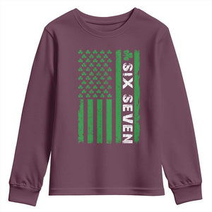 Six Seven 67 St Patricks Day Shamrock Vintage American Flag Youth Sweatshirt TS11 Maroon Print Your Wear