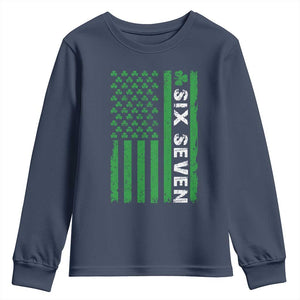 Six Seven 67 St Patricks Day Shamrock Vintage American Flag Youth Sweatshirt TS11 Navy Print Your Wear