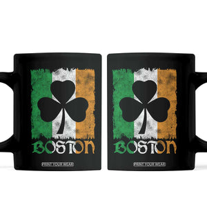 Boston St Patricks Day Coffee Mug Distressed Shamrock Vintage Irish Flag TS11 Black Print Your Wear