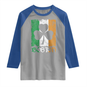 Boston St Patricks Day Raglan Shirt Distressed Shamrock Vintage Irish Flag TS11 Sport Gray Royal Print Your Wear
