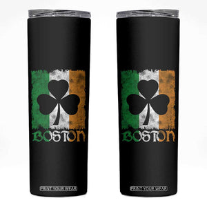 Boston St Patricks Day Skinny Tumbler Distressed Shamrock Vintage Irish Flag TS11 Black Print Your Wear