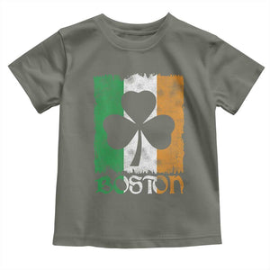 Boston St Patricks Day Toddler T Shirt Distressed Shamrock Vintage Irish Flag TS11 Military Green Print Your Wear