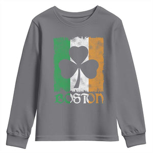 Boston St Patricks Day Youth Sweatshirt Distressed Shamrock Vintage Irish Flag TS11 Charcoal Print Your Wear