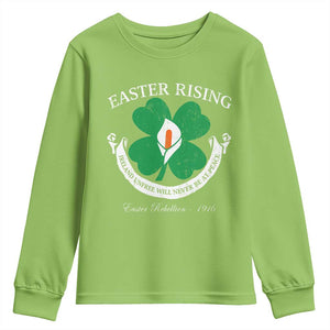 Easter Rising Youth Sweatshirt Ireland Unfree Will Never Be At Peace 1916 Irish Rebellions TS11 Lime Print Your Wear