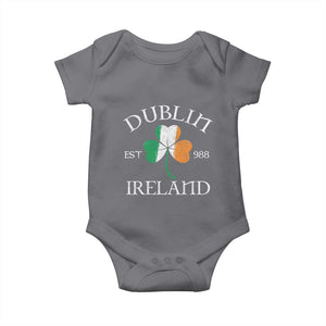 Dublin Ireland Est 988 Baby Onesie St Patricks Day Shamrock Leaf TS11 Charcoal Print Your Wear