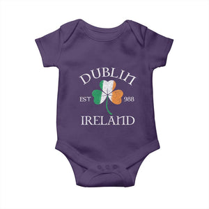 Dublin Ireland Est 988 Baby Onesie St Patricks Day Shamrock Leaf TS11 Purple Print Your Wear