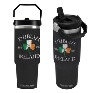 Dublin Ireland Est 988 Flip Straw Tumbler St Patricks Day Shamrock Leaf TS11 One Size: 30 oz Black Print Your Wear