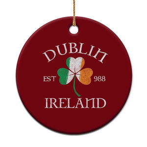 Dublin Ireland Est 988 Ceramic Ornament St Patricks Day Shamrock Leaf TS11 1pc Red Print Your Wear