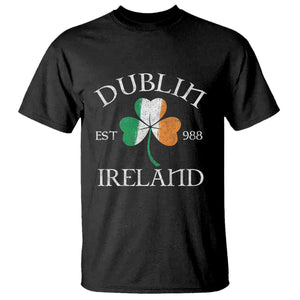 Dublin Ireland Est 988 T Shirt St Patricks Day Shamrock Leaf TS11 Black Print Your Wear