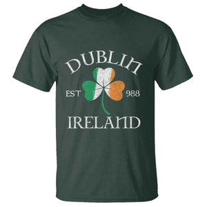 Dublin Ireland Est 988 T Shirt St Patricks Day Shamrock Leaf TS11 Dark Forest Green Print Your Wear