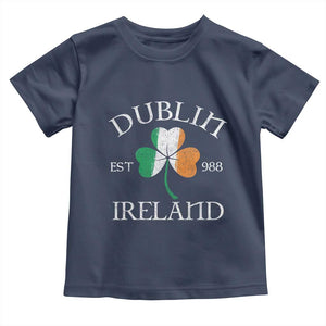Dublin Ireland Est 988 Toddler T Shirt St Patricks Day Shamrock Leaf TS11 Navy Print Your Wear