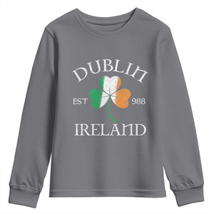 Dublin Ireland Est 988 Youth Sweatshirt St Patricks Day Shamrock Leaf TS11 Charcoal Print Your Wear