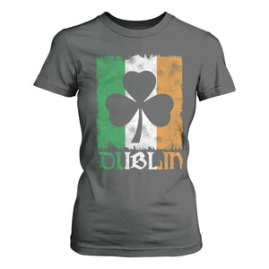 Dublin Ireland St Patricks Day T Shirt For Women Distressed Shamrock Vintage Irish Flag TS11 Dark Heather Print Your Wear