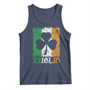 Dublin Ireland St Patricks Day Tank Top Distressed Shamrock Vintage Irish Flag TS11 Navy Print Your Wear