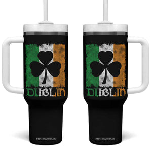 Dublin Ireland St Patricks Day Tumbler With Handle Distressed Shamrock Vintage Irish Flag TS11 One Size: 40 oz Black Print Your Wear