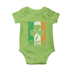 Chicago IL St Patricks Day Baby Onesie Distressed Shamrock Vintage Irish Flag TS11 Lime Print Your Wear