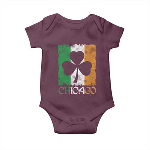 Chicago IL St Patricks Day Baby Onesie Distressed Shamrock Vintage Irish Flag TS11 Maroon Print Your Wear