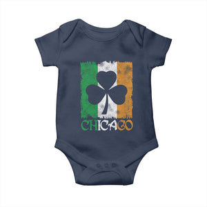 Chicago IL St Patricks Day Baby Onesie Distressed Shamrock Vintage Irish Flag TS11 Navy Print Your Wear