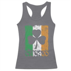 Chicago IL St Patricks Day Racerback Tank Top Distressed Shamrock Vintage Irish Flag TS11 Charcoal Print Your Wear