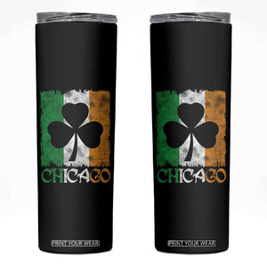 Chicago IL St Patricks Day Skinny Tumbler Distressed Shamrock Vintage Irish Flag TS11 Black Print Your Wear
