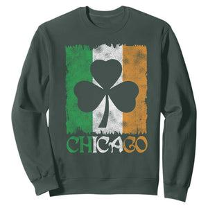 Chicago IL St Patricks Day Sweatshirt Distressed Shamrock Vintage Irish Flag TS11 Dark Forest Green Print Your Wear