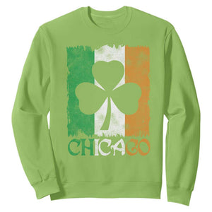 Chicago IL St Patricks Day Sweatshirt Distressed Shamrock Vintage Irish Flag TS11 Lime Print Your Wear