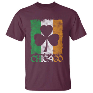 Chicago IL St Patricks Day T Shirt Distressed Shamrock Vintage Irish Flag TS11 Maroon Print Your Wear