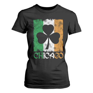 Chicago IL St Patricks Day T Shirt For Women Distressed Shamrock Vintage Irish Flag TS11 Black Print Your Wear